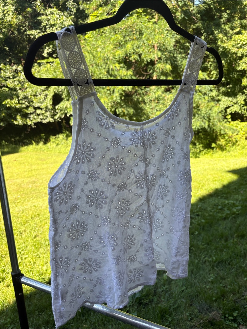 Women’s White Eyelet Tank Top - Crochet Strap